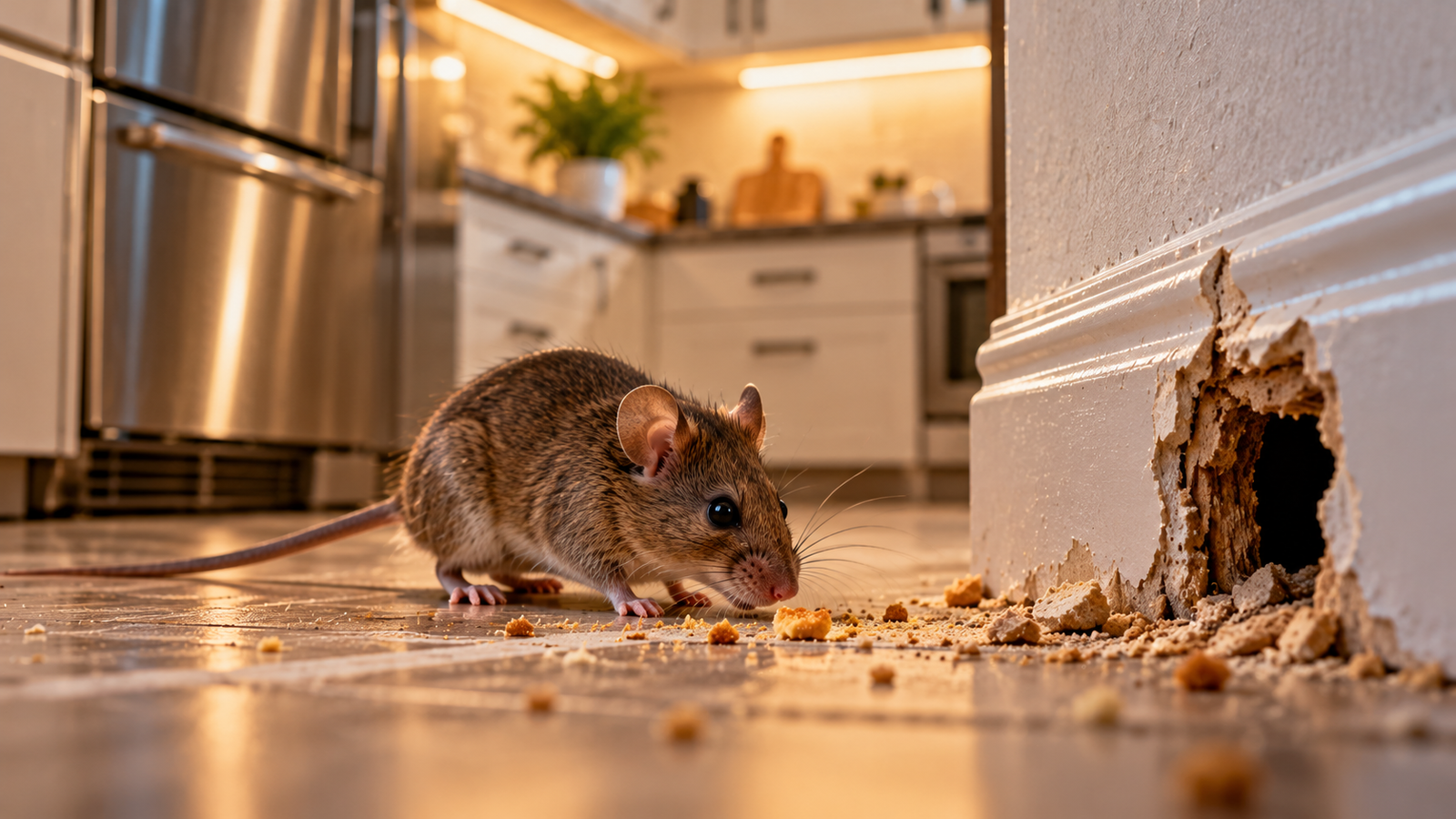 A mouse squeezing into a small opening to get inside a Toronto home